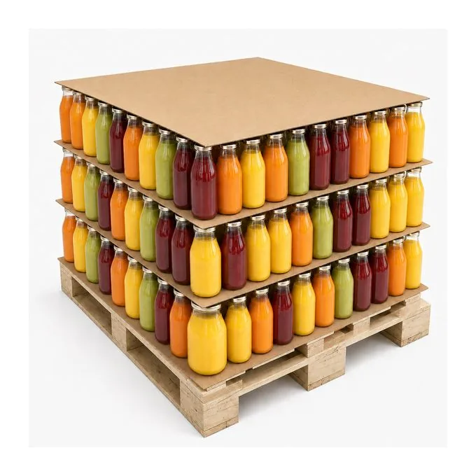 Kraft tier sheets between bottled beverage layers on a pallet